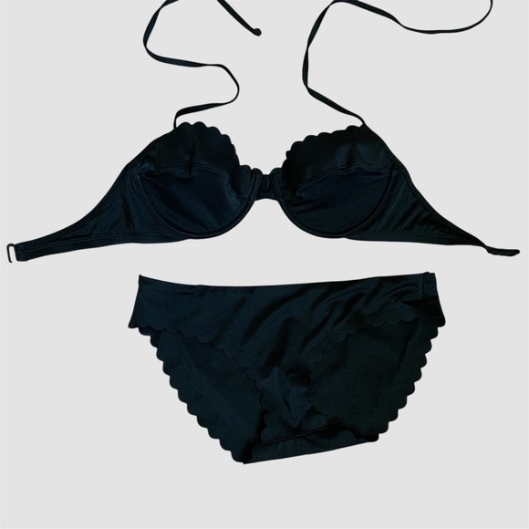J Crew Black Italian Matte Scalloped Bikini Underwire Balconette Hipster SZ S - Picture 2 of 9
